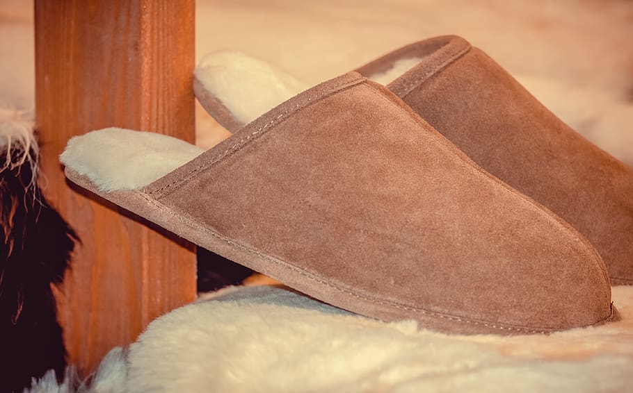 slippers, sheepskin, pair, shoes, sheepskin slippers, cold