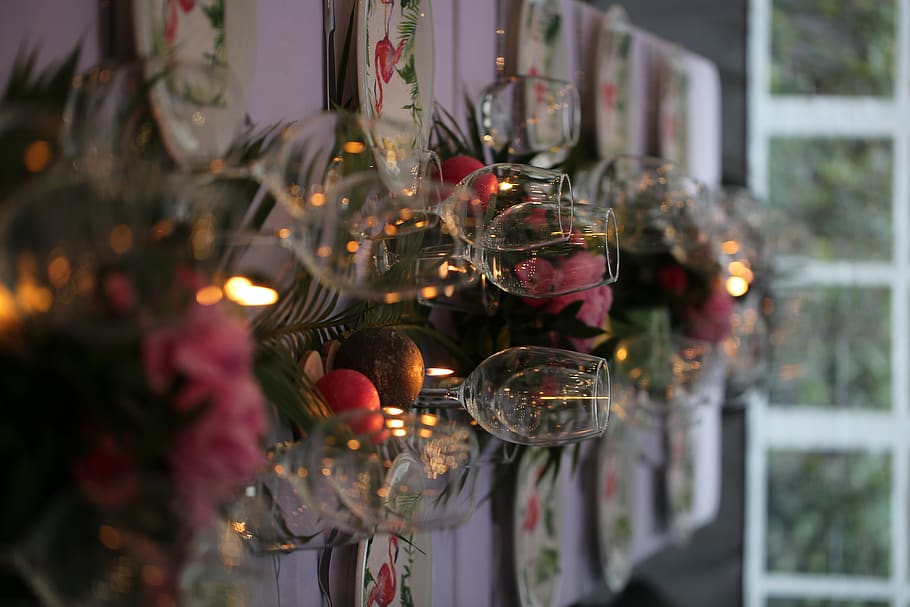 clear footed wineglasses selective focus photography, glass - material HD wallpaper