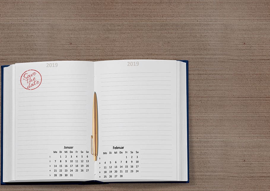 calendar, book, 2019, date, january, february, week, month