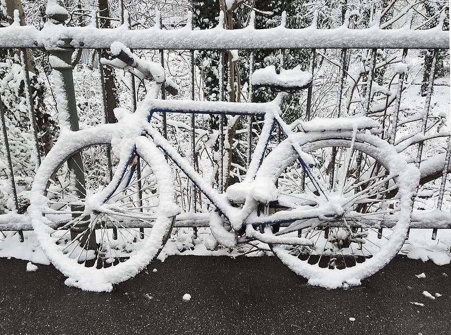 germany, black forest, transportation, bicycle, snow, winter HD wallpaper