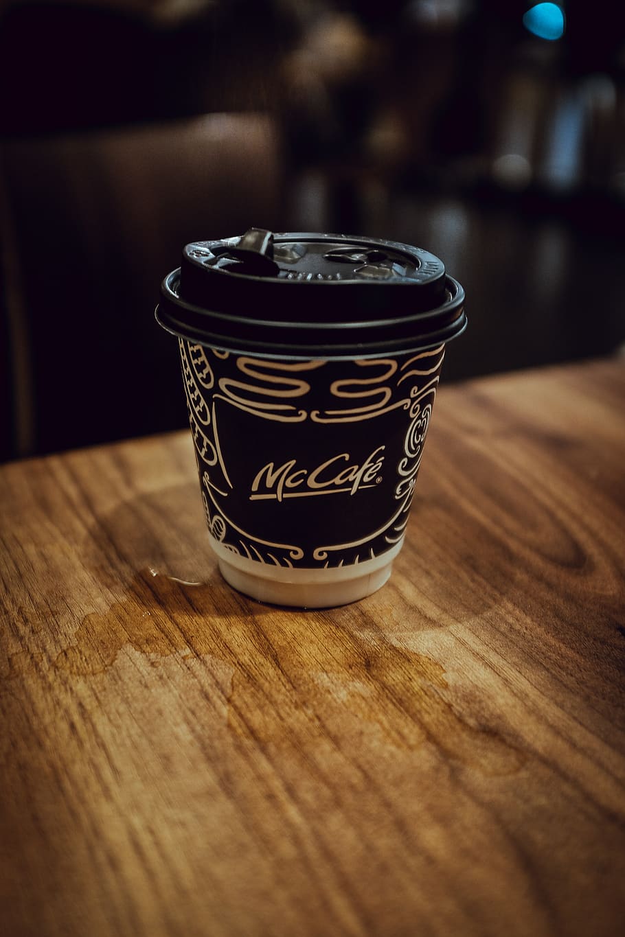 black and white disposable cup on table, indoors, wood - material HD wallpaper