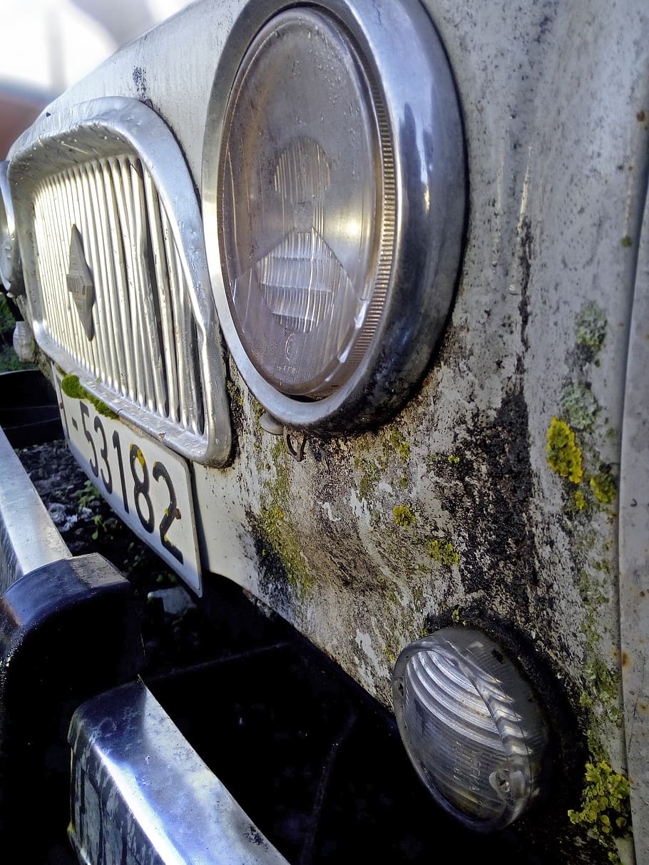 car, old, vintage, rusty, ironer, renault 4, metal, headlight HD wallpaper