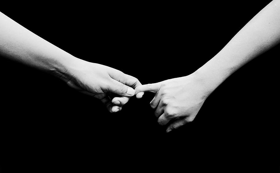 man, woman, hands, hold, holding, fingers, pinky, black, white, HD wallpaper