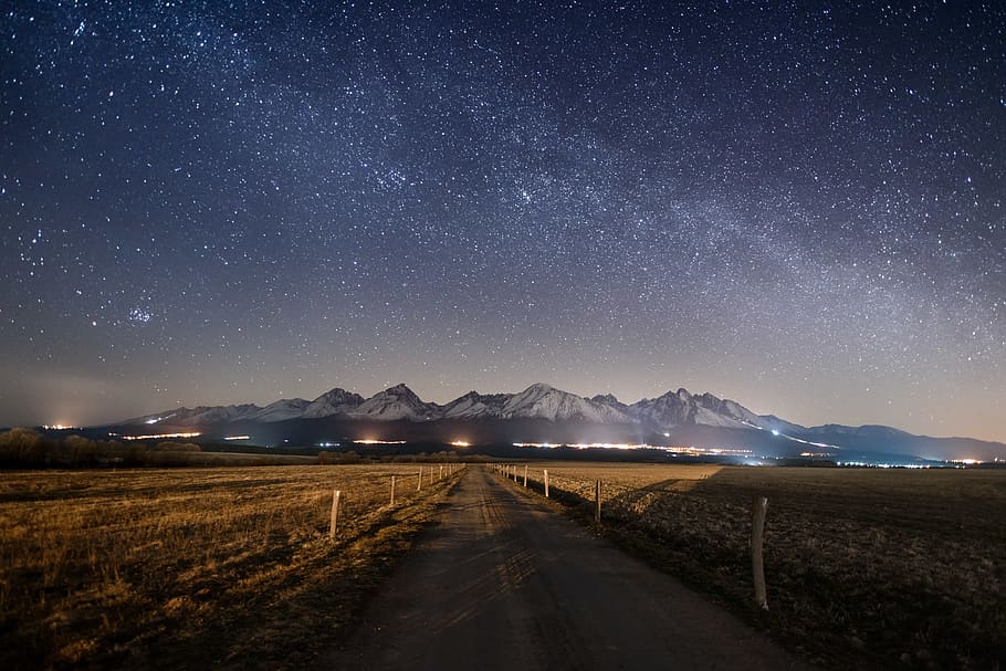 pathway between plant field, sky, mountain, scenics - nature HD wallpaper