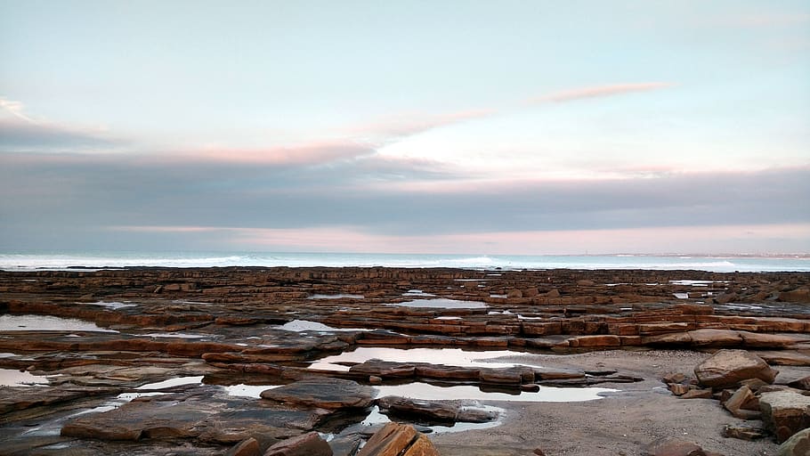 sea, blue, rocks, cloud, horizon, landscape, sky, ocean, seascape HD wallpaper