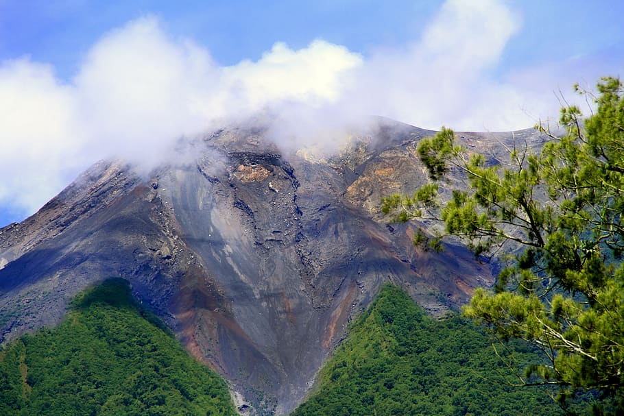 landscape, volcano, lava, nature, mountain, sky, cloud, smoke HD wallpaper