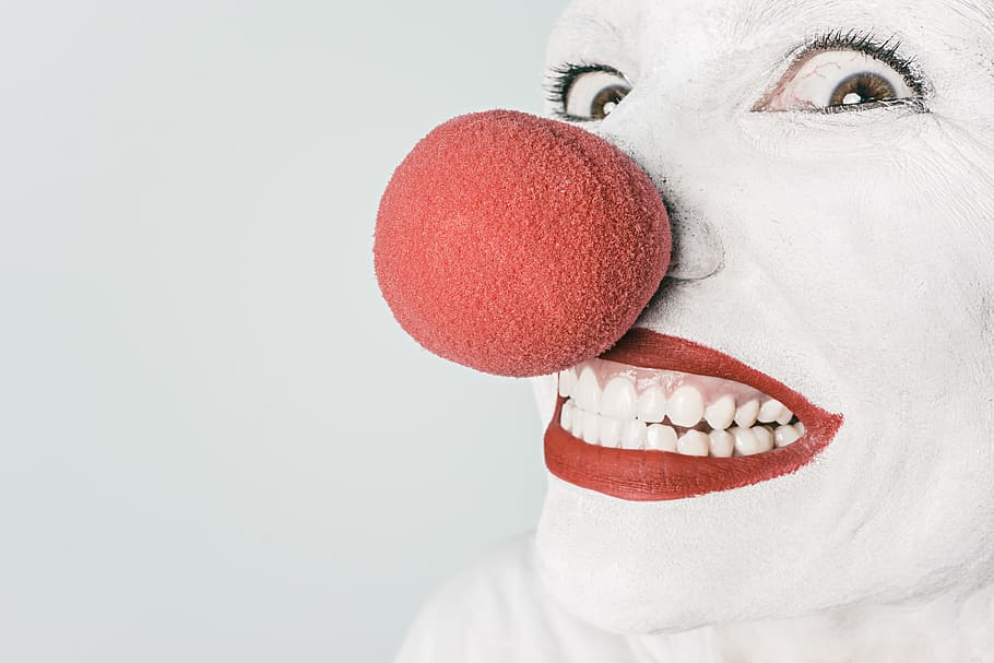 Smiling Person With Pink Lipstick and Red Nose Clown, artist, HD wallpaper