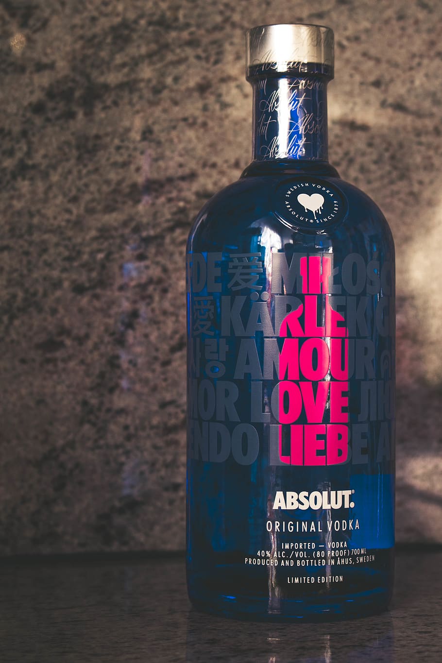 Absolut glass bottle, container, text, western script, close-up, HD wallpaper