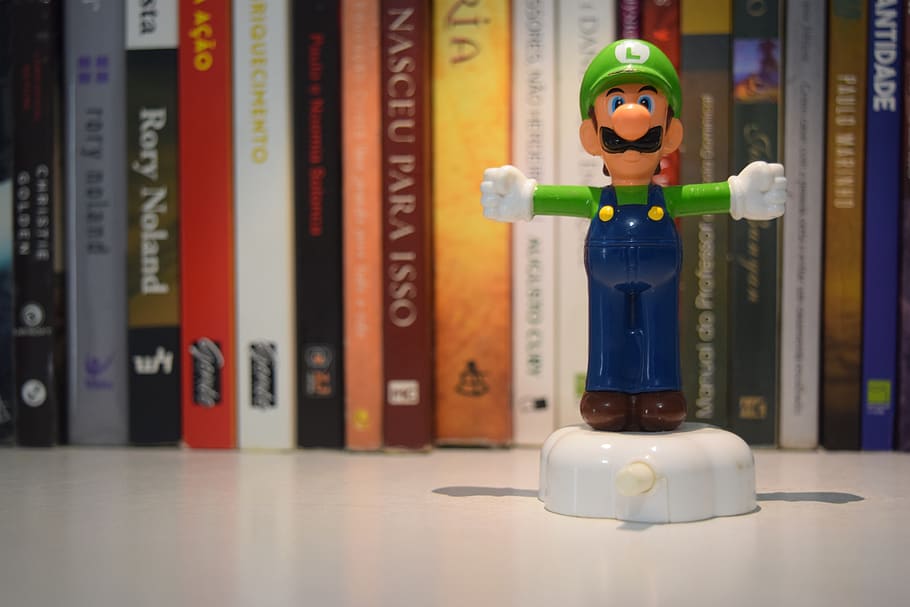 luigi, mario, game, play, book, books, human representation HD wallpaper