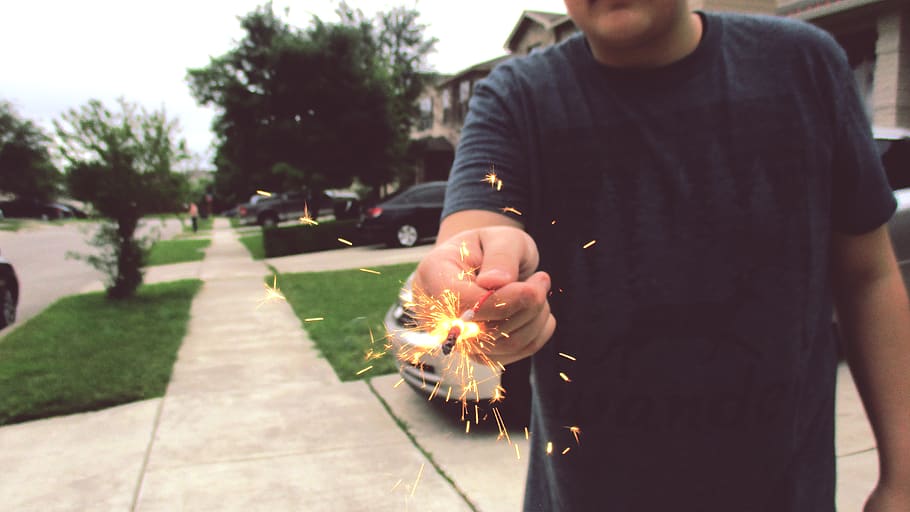 fireworks, sparklers, one person, holding, plant, leisure activity HD wallpaper