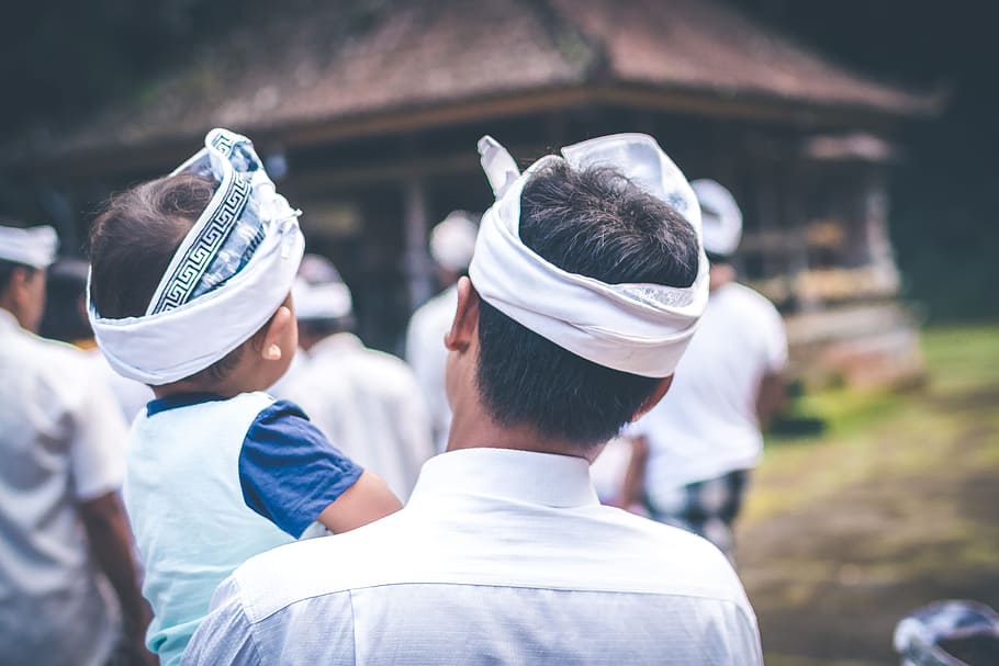 Man Carrying a Baby With White Headbands, activity, beautiful HD wallpaper