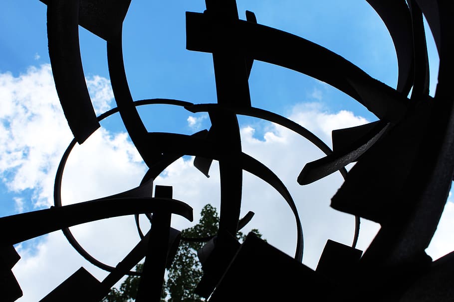 contrast, abstract, summer, blue, sky, architecture, sculpture HD wallpaper
