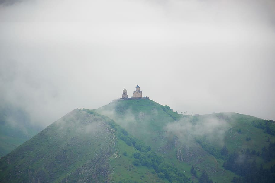 georgia, fog, mountain, sky, architecture, beauty in nature HD wallpaper