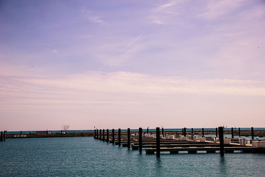 sunset, sky, clouds, dock, pier, marina, harbor, harbour, ocean HD wallpaper