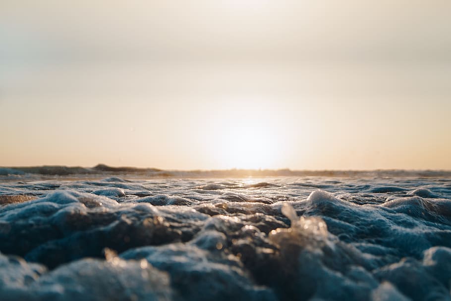sea, ocean, water, waves, nature, sunshine, sunrise, horizon HD wallpaper