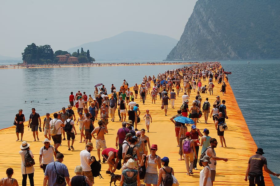 italy, sulzano, art opera christo and jeanne-claude, the floating piers, HD wallpaper