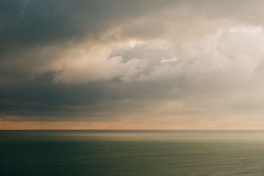 Clouds over the sea, background, blurred, dream, fantasy, green HD wallpaper
