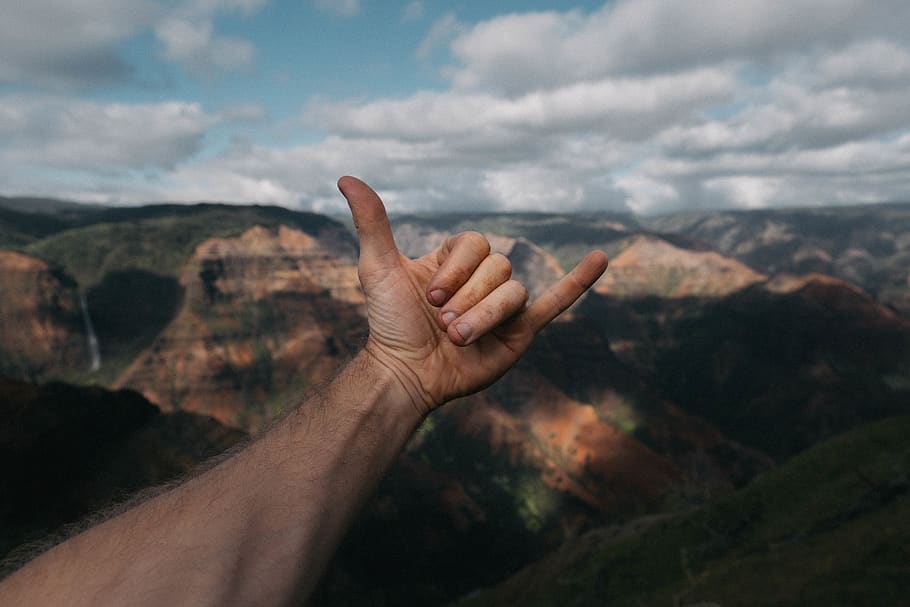 left human hand, nature, person, outdoors, mountain, finger, valley HD wallpaper
