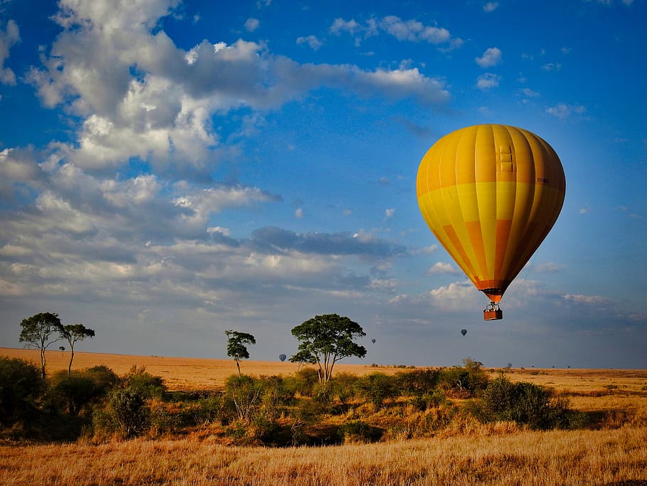 kenya, masai mara national reserve, hot air balloon, africa, HD wallpaper