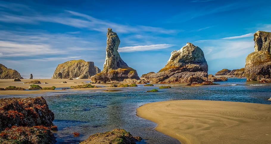 HD wallpaper: united states, bandon, sea stack, ocean beachs, tide ...