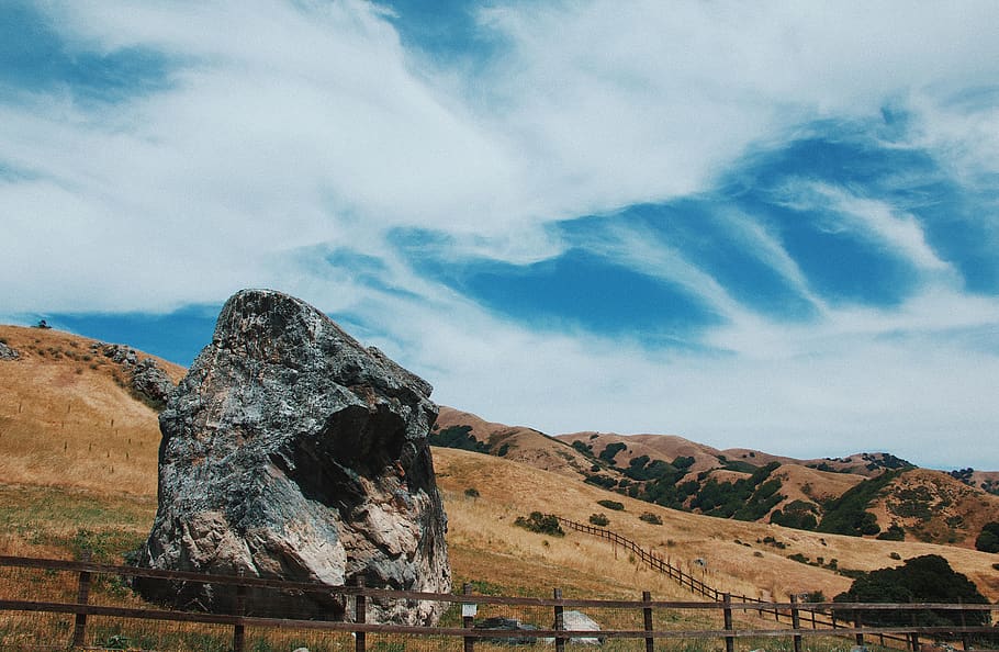 gray rock, nature, outdoors, field, grassland, plateau, ground HD wallpaper