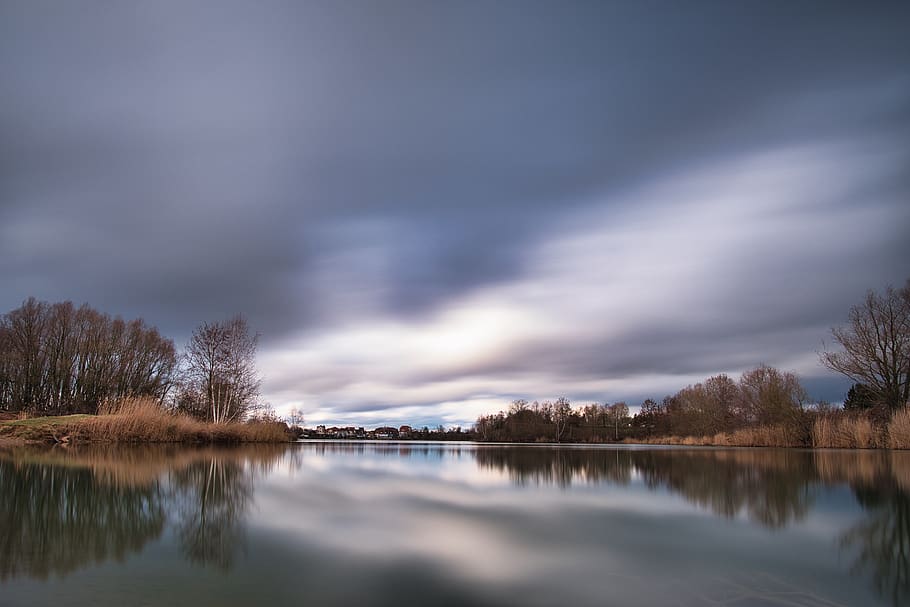 lake, seascape, sky, clouds, lighting, lakeside, nature, water HD wallpaper