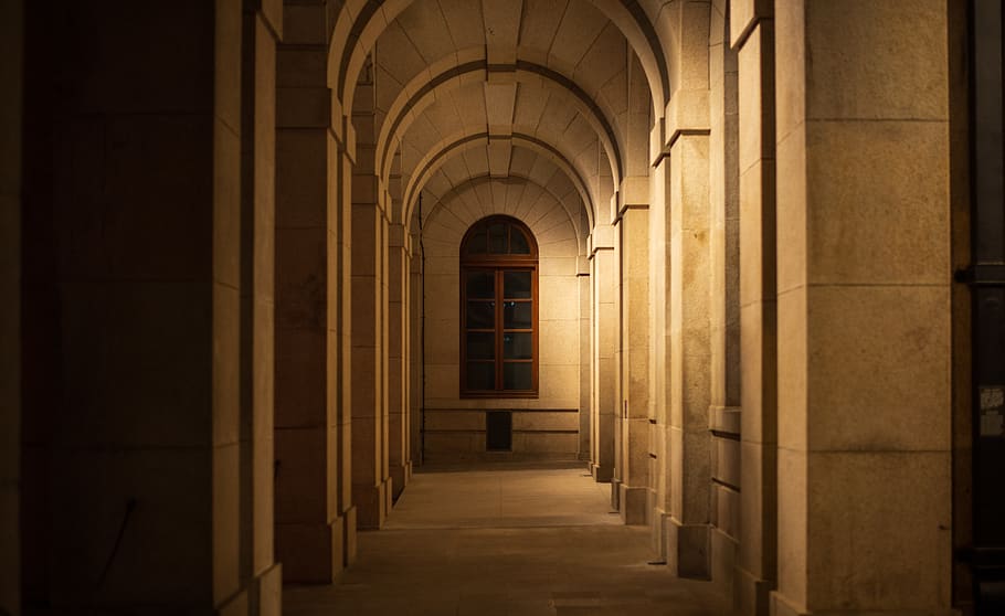 brown concrete pathway, corridor, flooring, crypt, indoors, aisle HD wallpaper