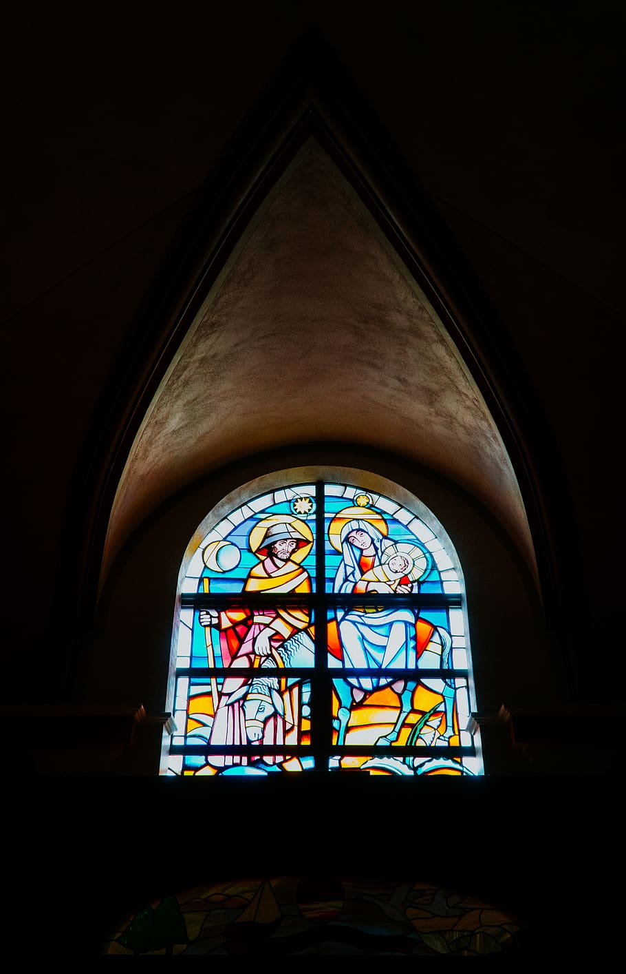 Mother Mary, Joseph and baby Jesus wall glass decor, stained glass