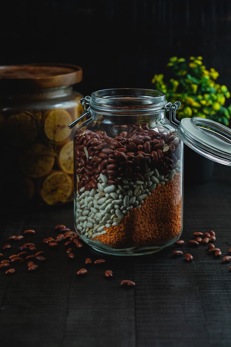 assorted-color beans in clear jar, food and drink, glass - material HD wallpaper