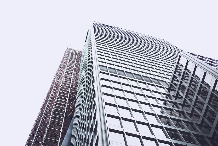 worm's-eye view photography of building, sky, window, glass, structure HD wallpaper