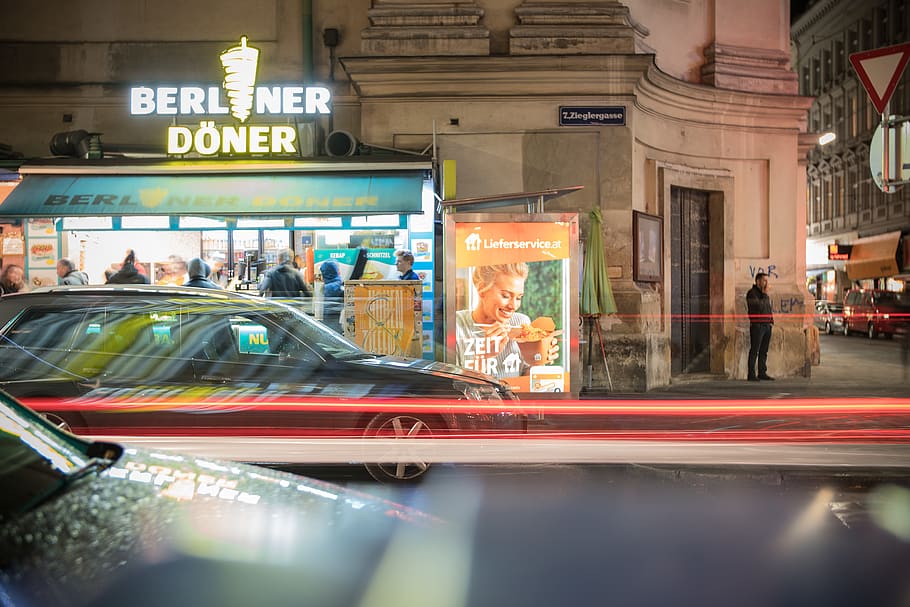 Berliner Doner shop front, human, person, vehicle, automobile HD wallpaper