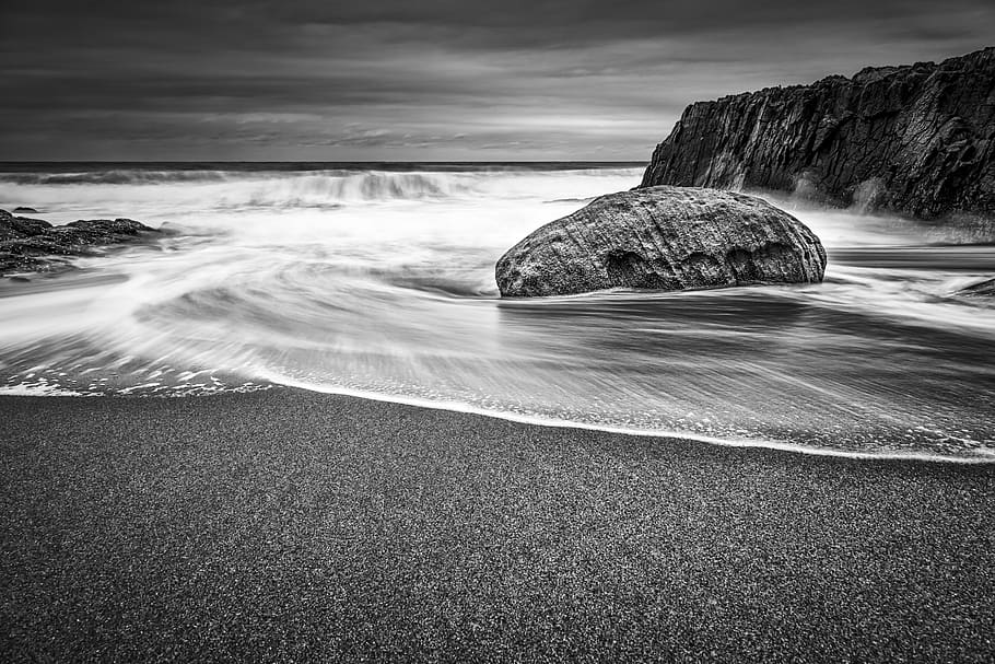 south africa, dolphin coast, solid, blackandwhite, rock, seascape, HD wallpaper