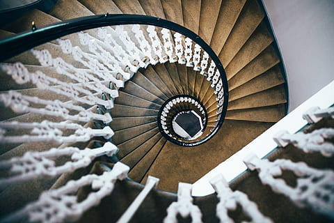 View of a spiral staircase fom the top, architecture, art, circular HD wallpaper