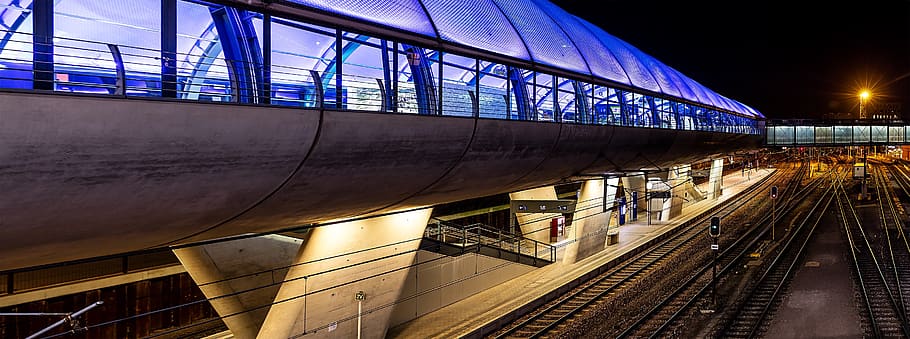 Architectural Gray Building, architecture, bridge, commuter, light HD wallpaper