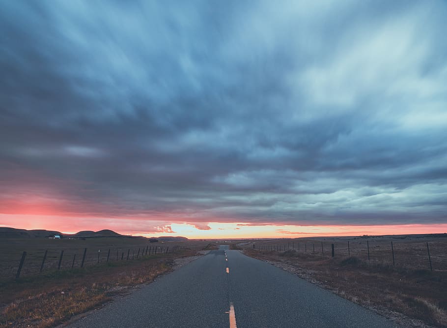 road, sunset, weather, clouds, moody, landscape, wallpaper HD wallpaper