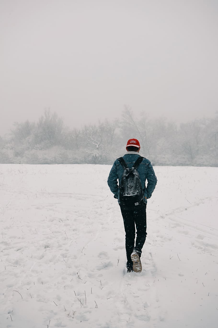 man walking on snow field, nature, outdoors, human, person, winter HD wallpaper