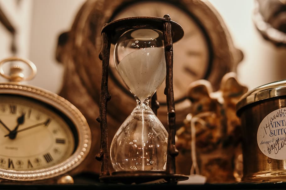 Shallow Focus of Clear Hourglass, antique, classic, clock, countdown