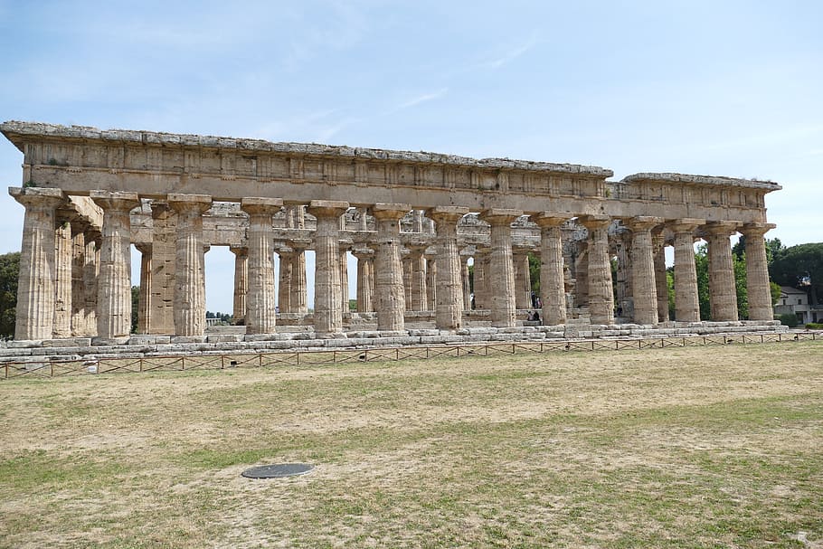 paestum, italy, antiquity, salerno, architecture, temple, ruin, HD wallpaper