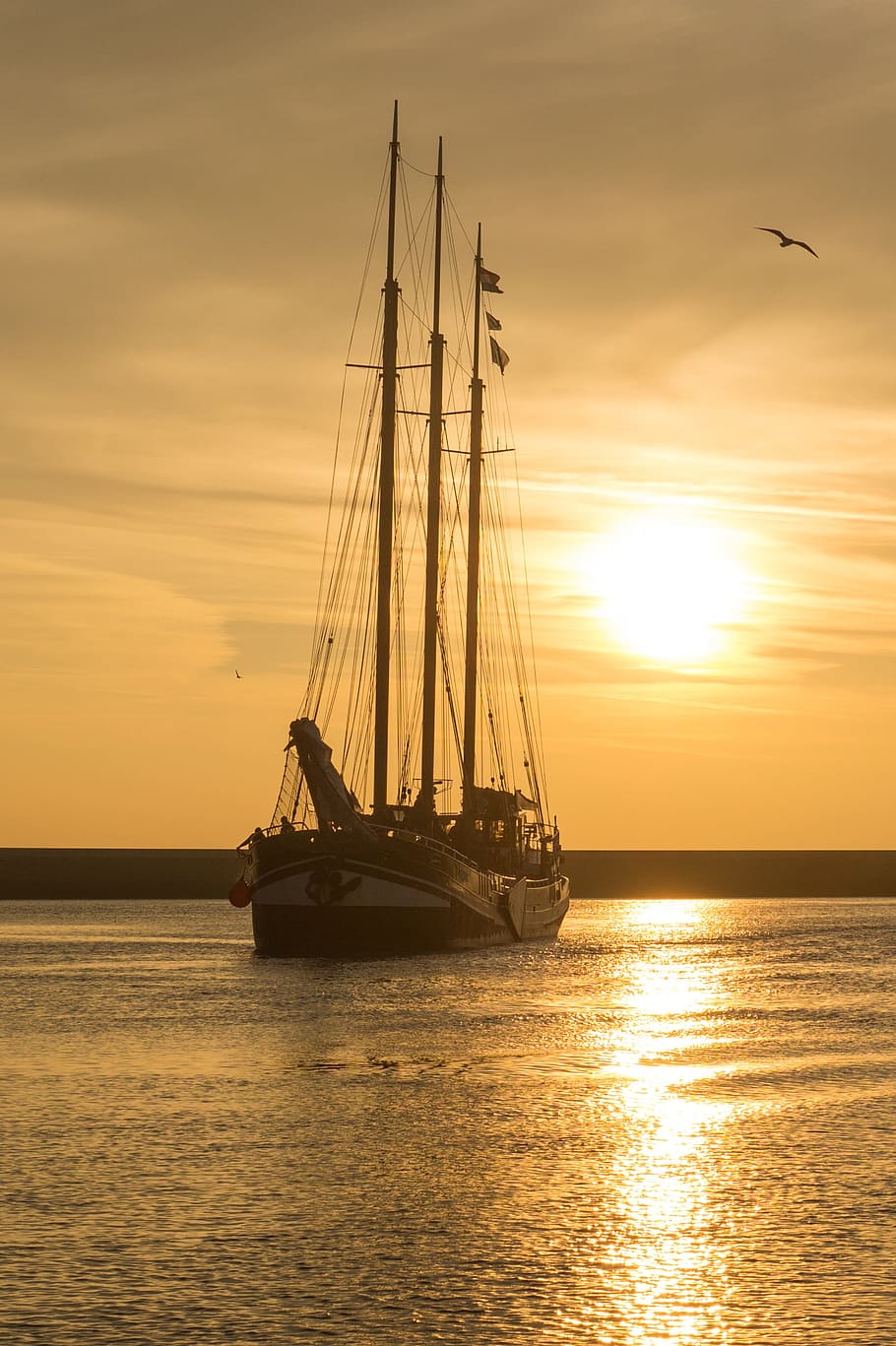 ship, boat, sail, sailing, journey, travel, ocean, sea, sunset HD wallpaper
