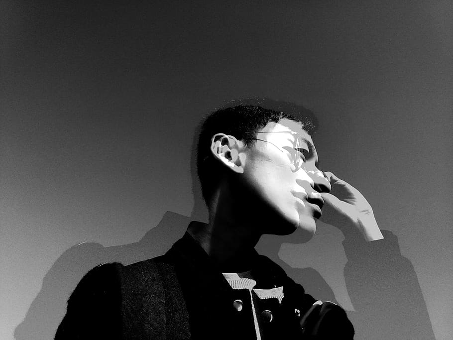 man touching own face, one person, portrait, young adult, headshot HD wallpaper