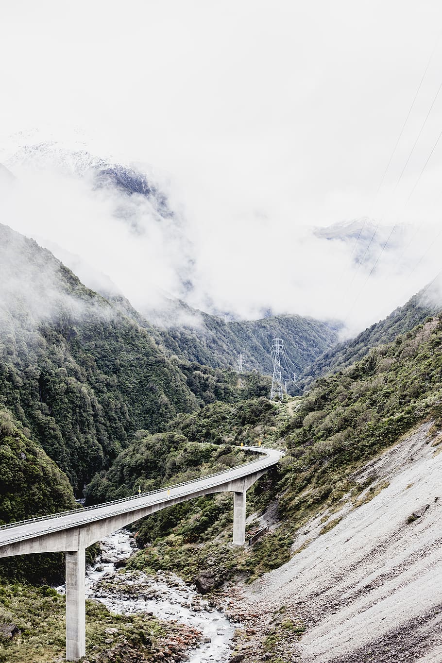 road between mountains, nature, outdoors, slope, building, way HD wallpaper