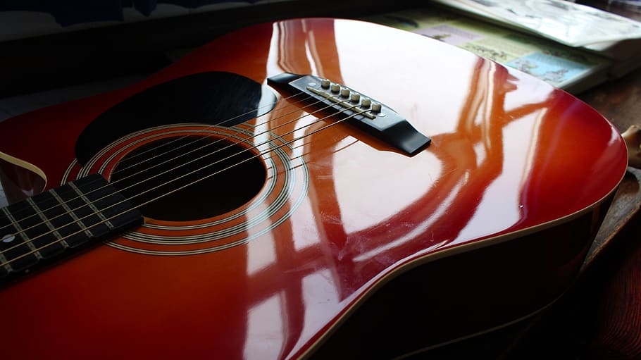 guitar, reflection, sunlight, shadow, dark, wood, music, musician HD wallpaper