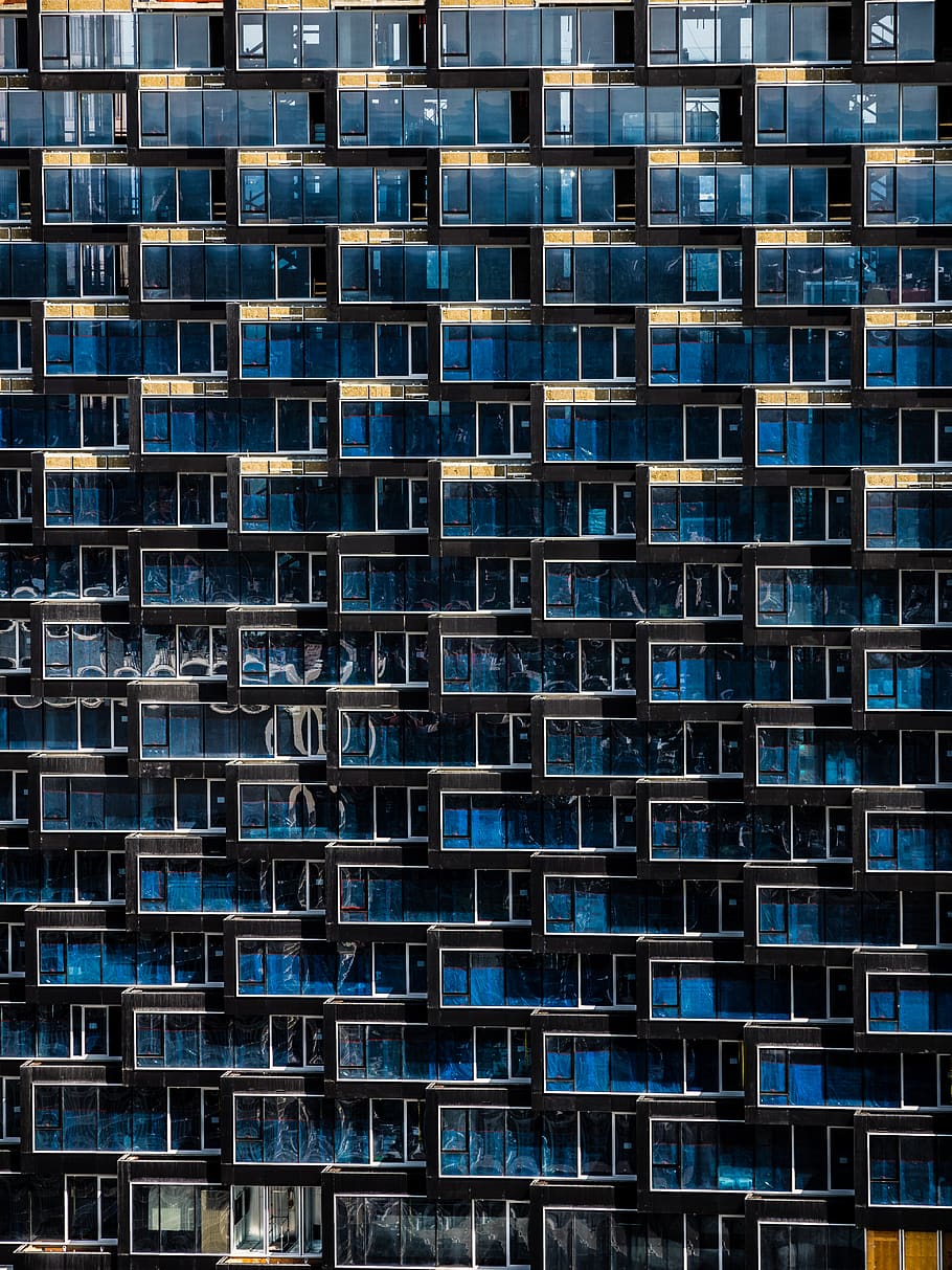 blue glass building, building exterior, built structure, architecture HD wallpaper