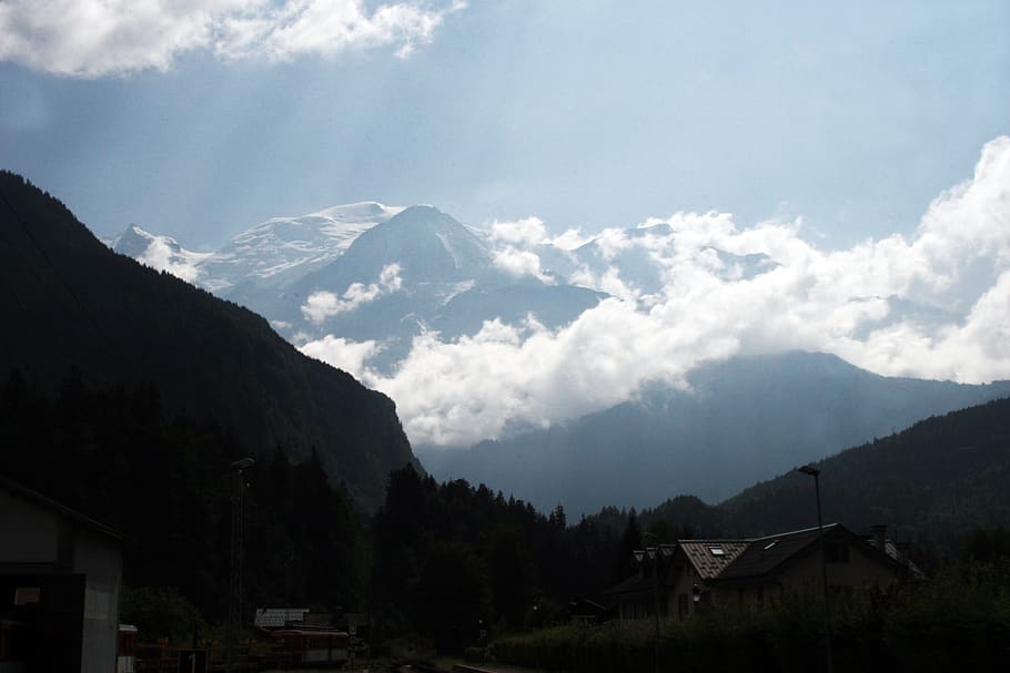 france, chamonix, mountain, sky, silhouette, clouds, cloud - sky, HD wallpaper