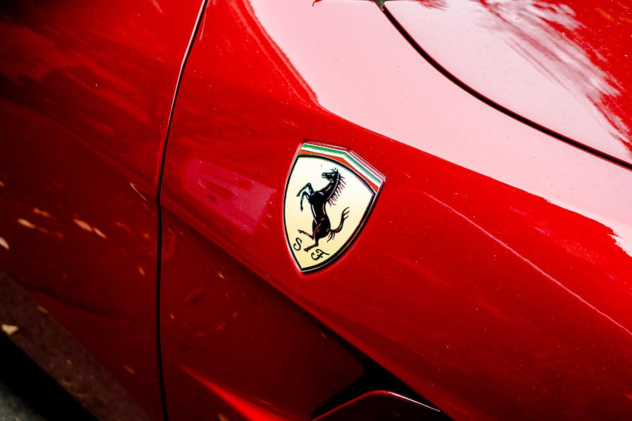 red Ferrari emblem, mode of transportation, land vehicle, no people HD wallpaper
