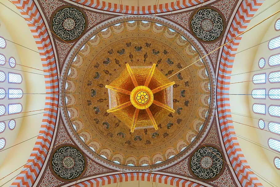 cami, istanbul, turkey, dome, chandelier, religion, islam, city, HD wallpaper