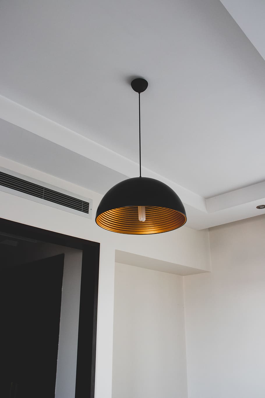 black and yellow pendant lamp, interior, architecture, home, house HD wallpaper