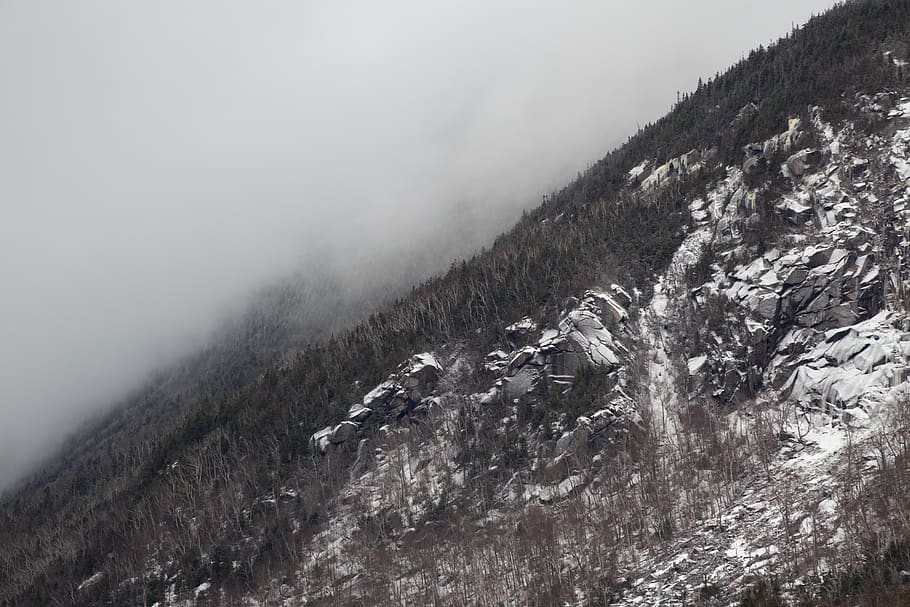 Mountainside With Snow And Fog, cold, daylight, environment, foggy
