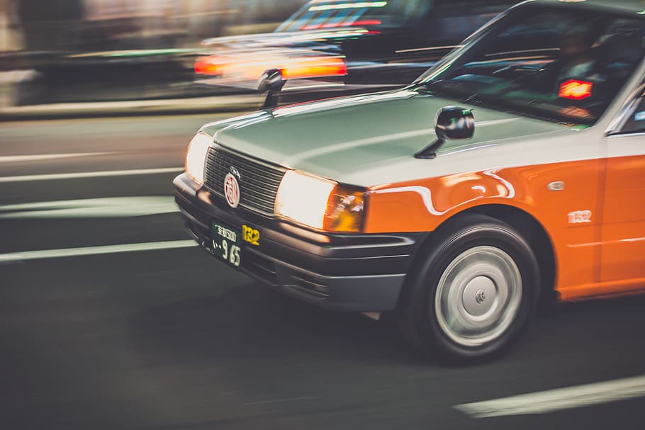 white and orange car, mode of transportation, motor vehicle, land vehicle HD wallpaper