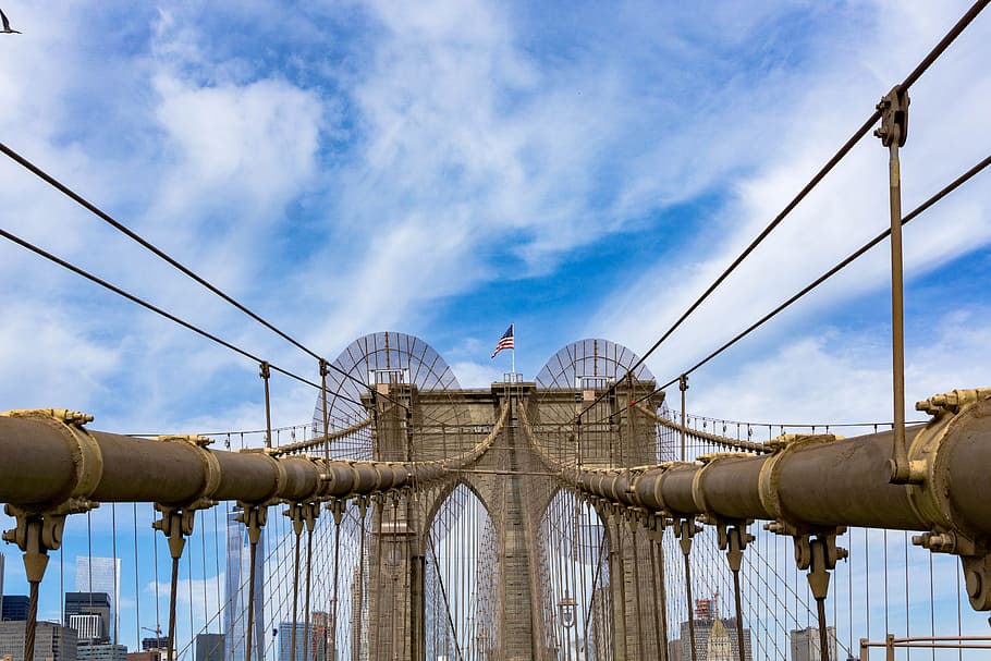 Brooklyn Bridge, New York, architecture, building, clouds, equipment HD wallpaper